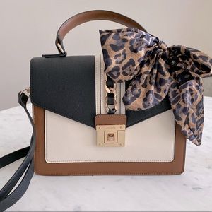 Aldo Black, Cream, and Brown Satchel with Leopard Accent